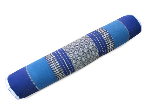 Small Long Bolster Under Knee Roll Support for Massage Yoga Exercise Stretching Daisy Indigo Blue Handmade All Natural Thai Kapok Fiber Filling Extra Firm Neck Roll Pillow 