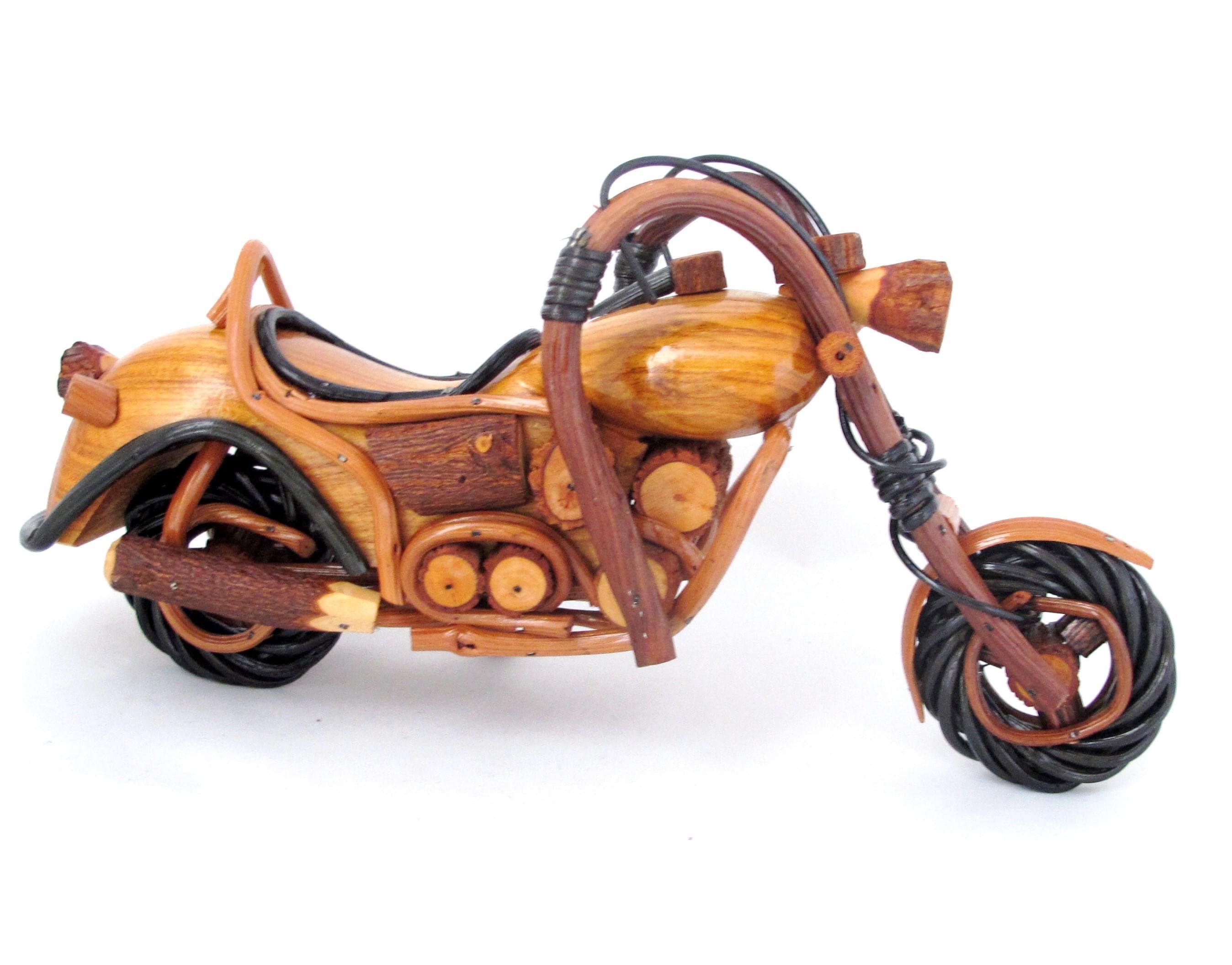 Wood Motorcycle Figurine Handmade Wooden Chopper Model Harley