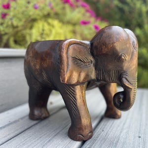 Wooden Elephant Stool Hand Carved Statue Plant Stand Decor 10"