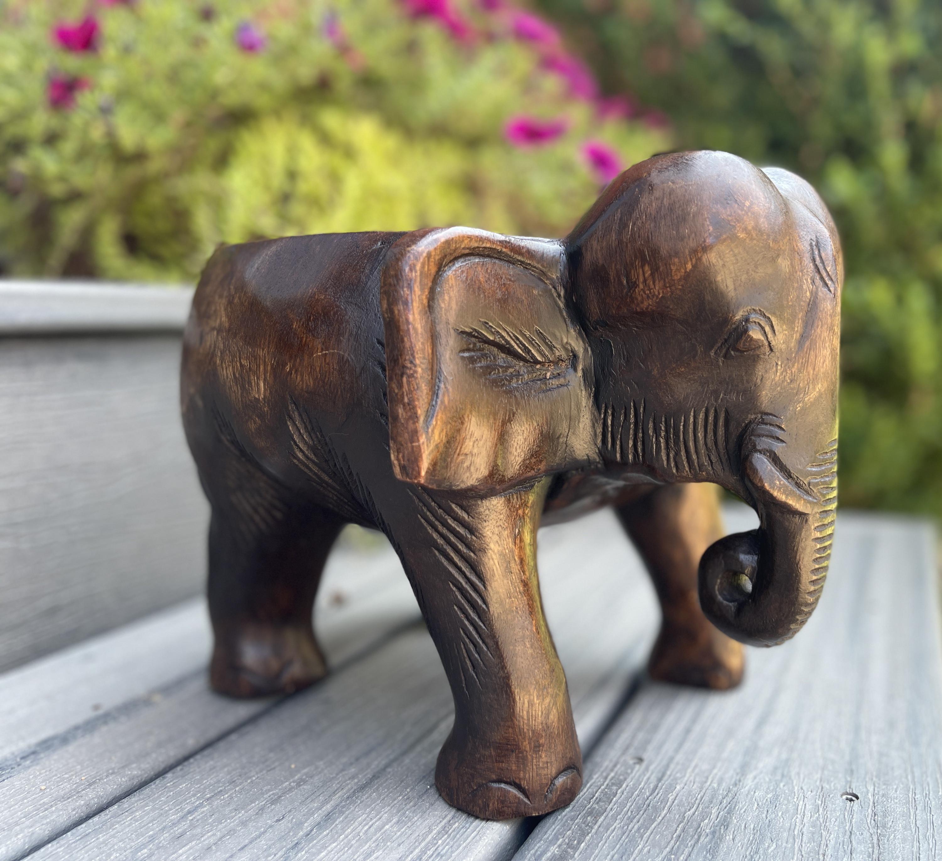 Hand Carved Monkey Pod Wood Elephant Stool - 11" X 20", Walnut Oil Finish, Eco-Friendly Side Table Or Pedestal