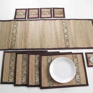 Straw Placemats Reusable Set of 4 - Elephant Runners and Placemats with Coasters 9 Pcs