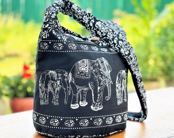 KEAKIA Indian Elephant With Beautiful Pattern Round Crossbody Bag Shoulder Sling Bag Handbag Purse Satchel Shoulder Bag for Kids Women 