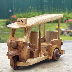 Tuk Tuk Taxi Wooden Car Thai Souvenir Handmade Gift 6"