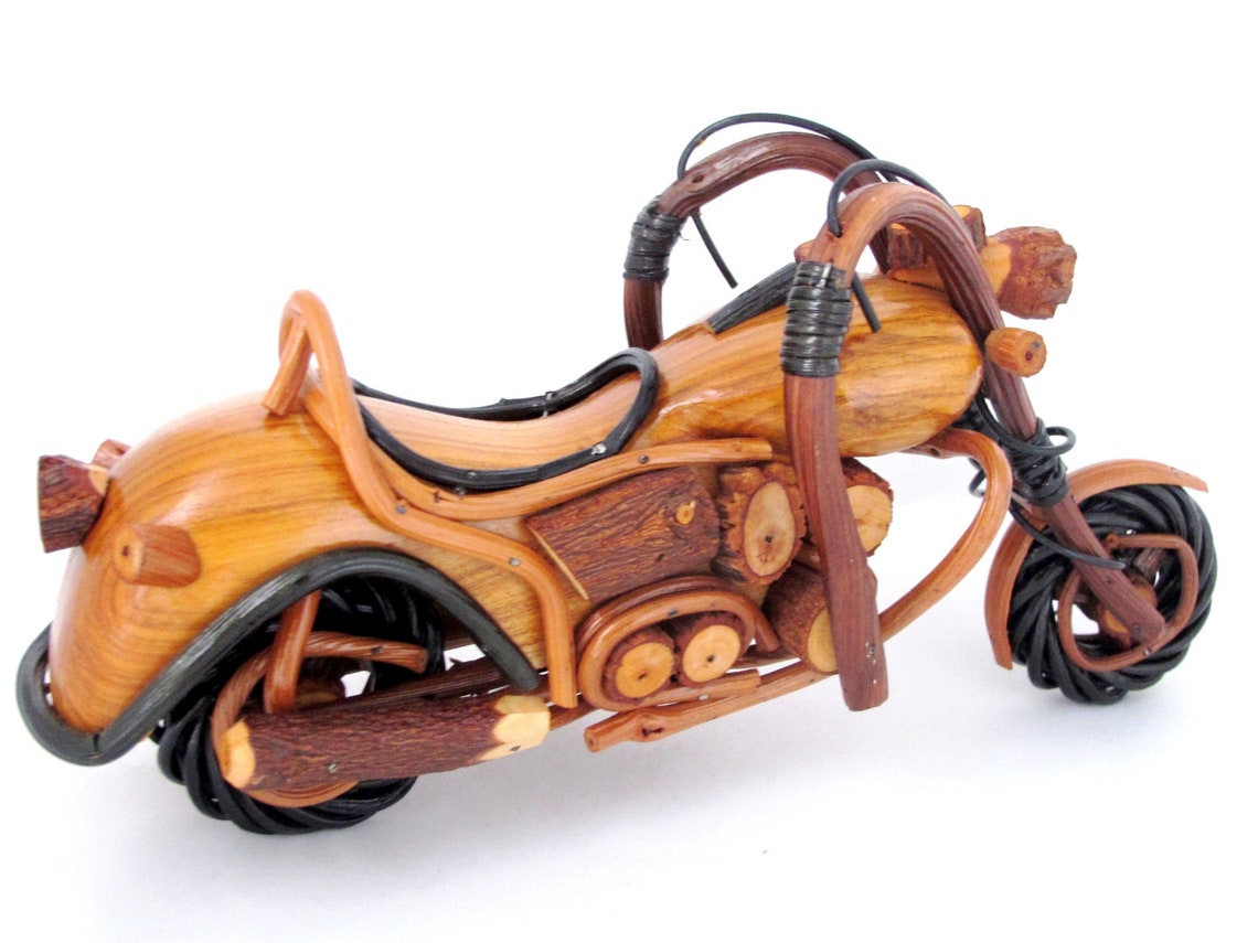 Wood Motorcycle Figurine Handmade Wooden Chopper Model Harley Etsy