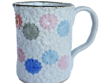 Handthrown Stoneware Mug - Artisan Earthenware Coffee Cup 12 oz. (Cylindrical Mug 4" - Meadow Bloom)