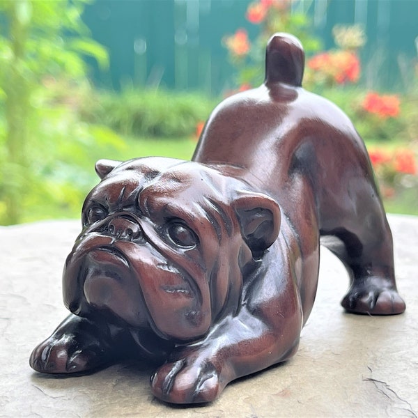 English Bulldog Figurine Small Dog Sculpture Figure Home Decor Gift Marble Resin 4"