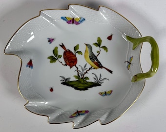 Herend Hungary Rothschild Bird 7751 Leaf Dish 8.5in Hand Painted Tray Porcelain