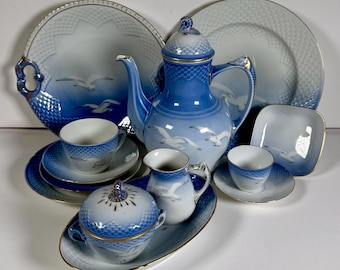 Royal Copenhagen B&G Seagull Tea Coffee Set Denmark Blue Porcelain Lot Vintage Scandinavian Serving Set Mid Century Decor