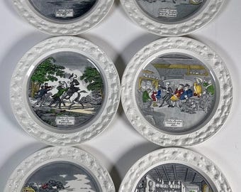 Adams Doctor Syntax Plate Set of 6 • Real English Ironstone Micratex • Wedgwood Group • Rowlandson Illustrations • 1970s Vintage Decor