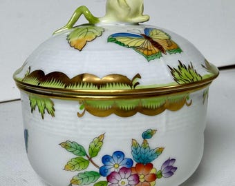 Herend Sugar Bowl Waldstein Blue Pattern, Herend Hungary Fine