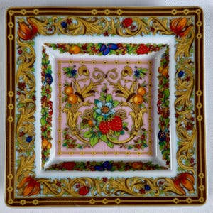 Bandeja cuadrada Le Jardin de Versace de Versace Rosenthal, Alemania, Studio Line, porcelana, plato barroco con diseño floral y fruta Medusa