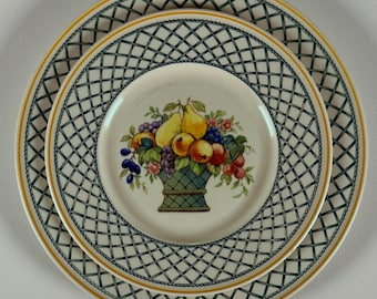 Vintage Villeroy & Boch Basket Plate, cups: German Porcelain Dinnerware
