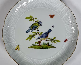 Ludwigsburg Porcelain Bird Plate 10 Inch Hand Painted Gold Rim Basket Weave Germany Vintage Decorative Collector Plate