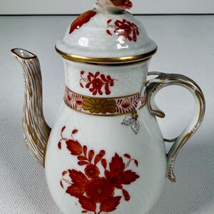 Very Rare Herend Chinese Bouquet Rust AOG Coffee Pot, Sculptural Branch Handle, Rose Finial, Hand Painted Hungary, 1930s-40s