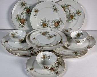 Rosenthal Aida Pine Cone Dinnerware Lot Vintage Germany Gold Rim Porcelain Set Selb Plossberg Rare Botanical Design Collectible
