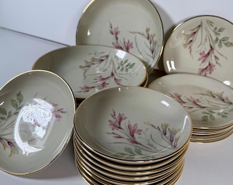 Edelstein Bavaria Floral Plates – 5.5" Dessert Plate, 6" Deep Plate, 8" Soup Plate – Vintage Hand-Painted Pink Flowers & Gold Trim