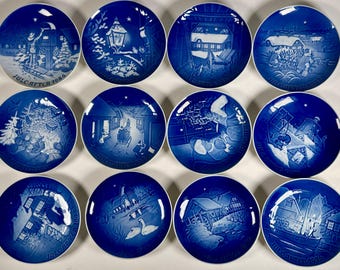 Bing & Gröndahl B G Weihnachtsteller dänisch Porzellan Vintage Blau Urlaub Wanddekor 1970 1985