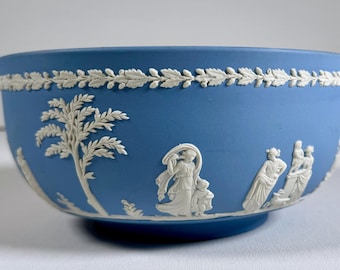 Wedgwood Blue Jasperware Large Bowl Classical Relief Made in England Vintage Discontinued