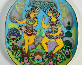 Rosenthal Bjorn Wiinblad Art Plate Vintage Collector Porcelain Decorative Wall Plate Colorful Studio Line Germany