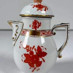 Vintage Herend Apponyi Orange AOG Small Coffee Pot 625, 5 Inch Hand Painted Hungarian Porcelain, Rose Finial, Gold Trim