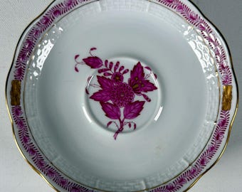 FIND 1976 Herend Chinese Bouquet Raspberry AP Saucer, 5.5 Inch Hand Painted Hungarian Porcelain, 150th Anniversary Gold Trim