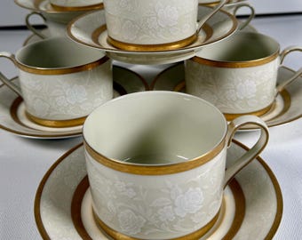 Mikasa Antique Lace L5531 Tea Cup and Saucer Fine China Japan Gold Trim Vintage Floral Teacup Elegant Replacement China