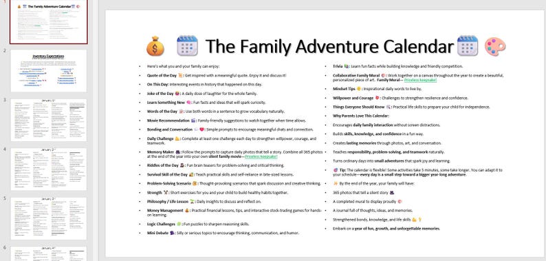 Family Adventure Calendar - Etsy