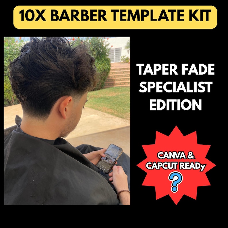 Barber Social Media Templates | TAPER FADE Specialist Canva Kit | IG Reels CapCut Bundle | Price List | Business Card Template | Digital Download for Barbershop Marketing