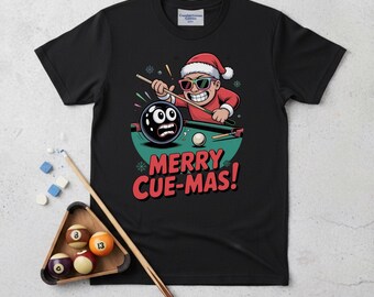 Funny Billiards Santa, Merry Cue-Mas PNG, Holiday T-Shirt Design (Digital Download)