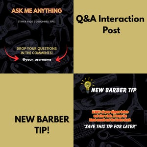 Barber Interaction Templates | Q&A Post and Quick Tip Social Media Templates | Taper Fade Engagement Bundle for Beginners