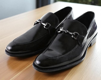 Handmade Italian Leather Loafers: Men's Peter Black Moccasin Dress Shoes/Made in Italy