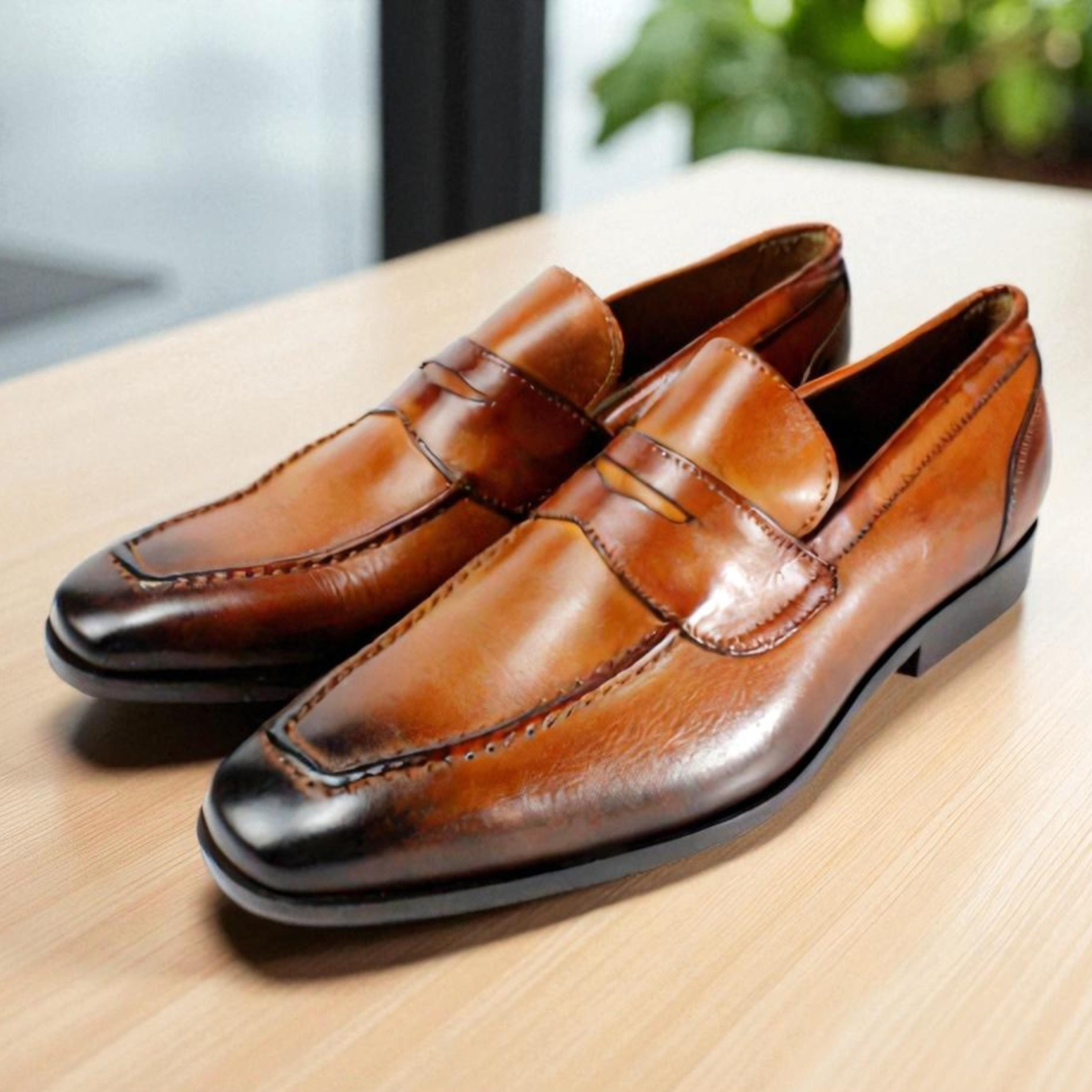Handmade Italian Leather Loafers: Madou Brown Calfskin Dress  display picture 3
