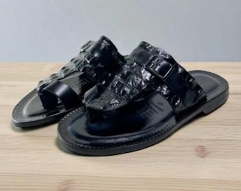 Torin Black Men’s Italian Leather Sandals Shoes