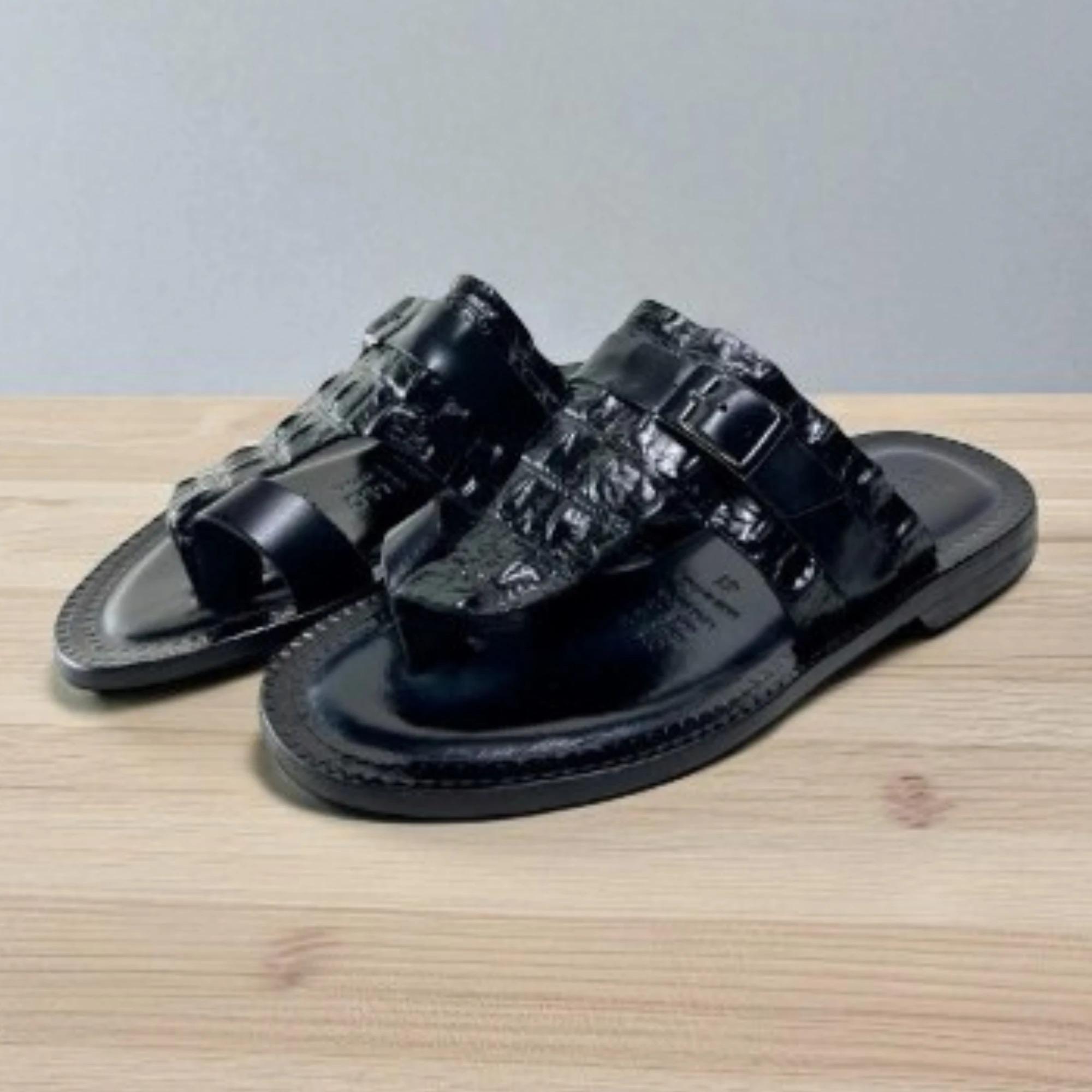Torin Black Men's Italian Leather Sandals Shoes