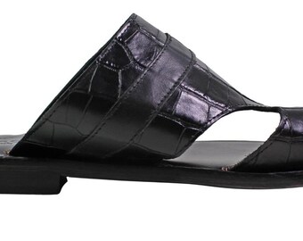 Leather Italian Sandals Mens Black Genuine Leather Slip on  display picture 2