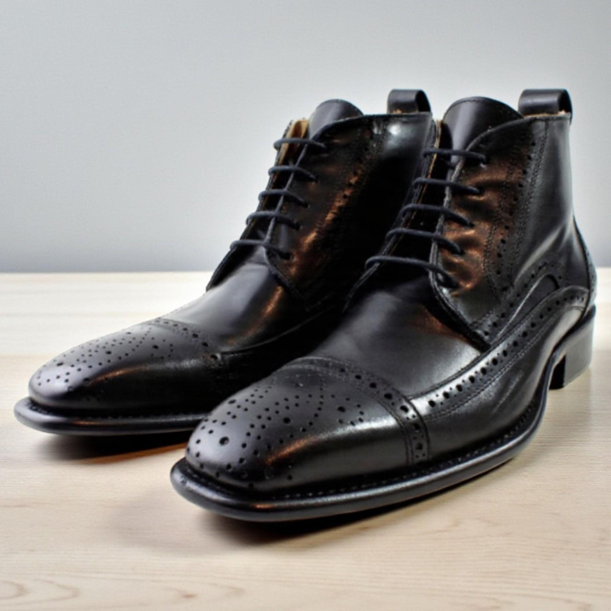 Handmade Chaka Blue Leather Boots: Men display picture 1