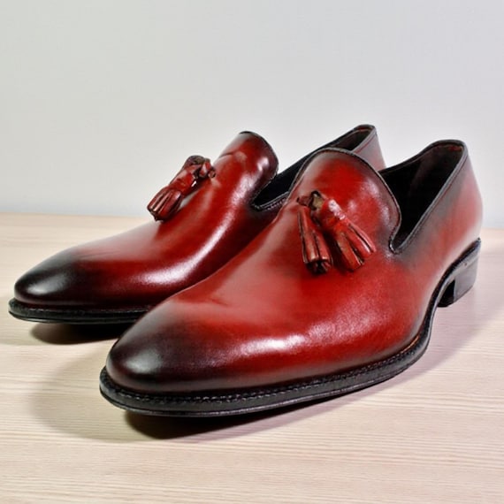 Handmade Italian Leather Tassel Loafers: Marco Red Calfskin  display picture 3