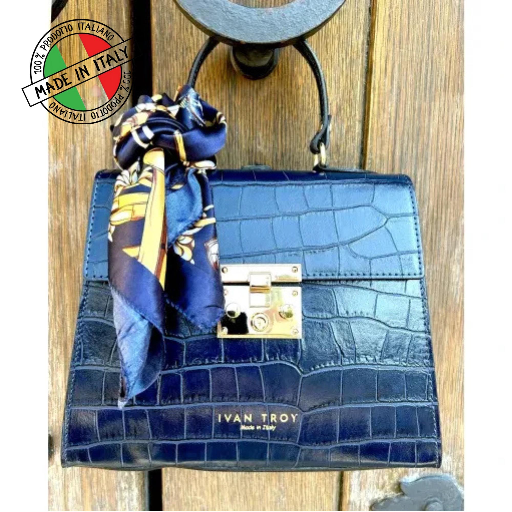 Green Crocodile Print Leather Handbag - Italian Shoulder Bag, Made