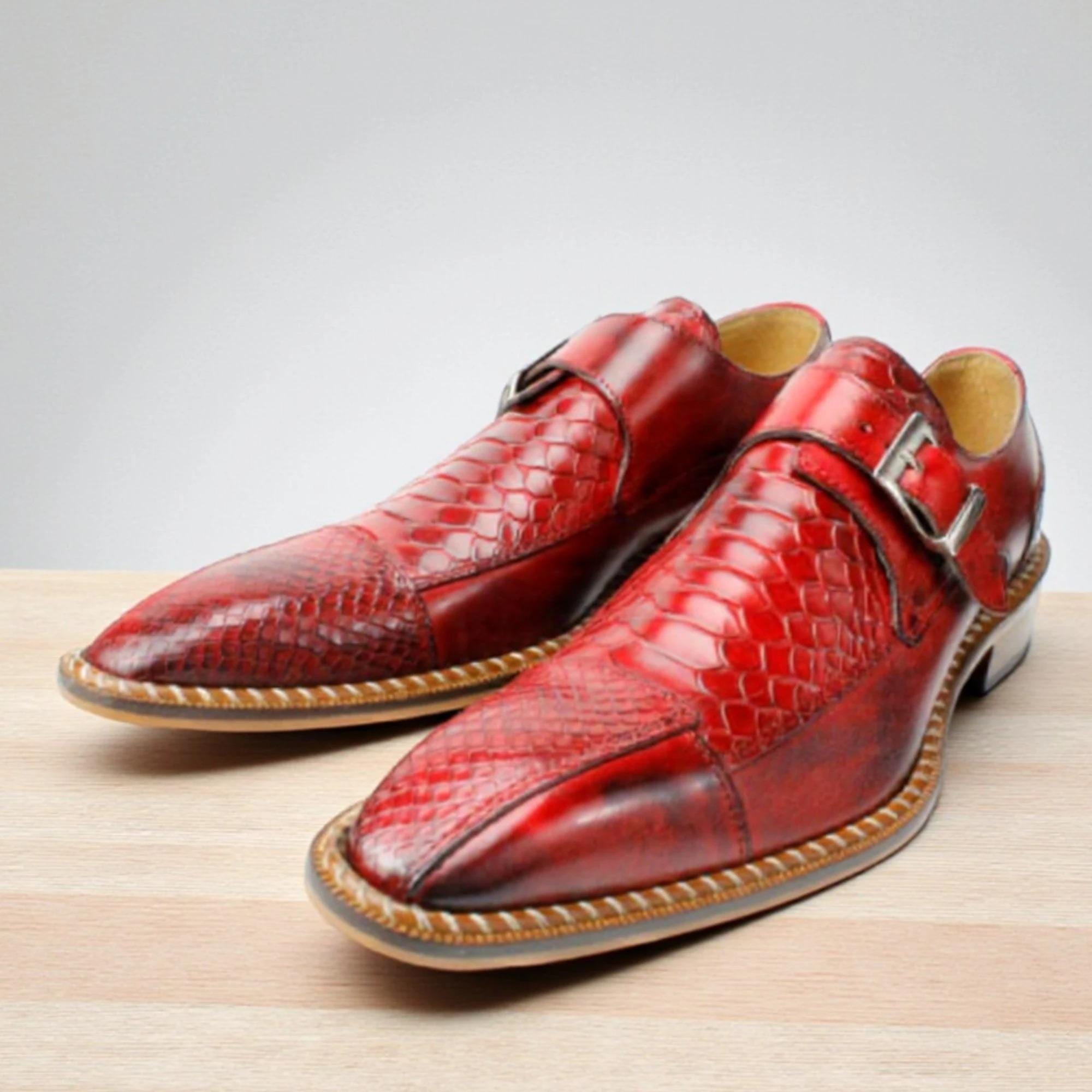 Ivan Troy Doula Red Crocodile Printed Monk Straps Calfskin 