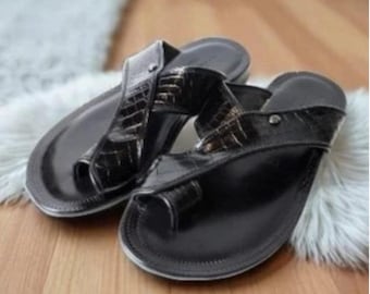 Sandálias masculinas Luke Black em couro, sapatos italianos