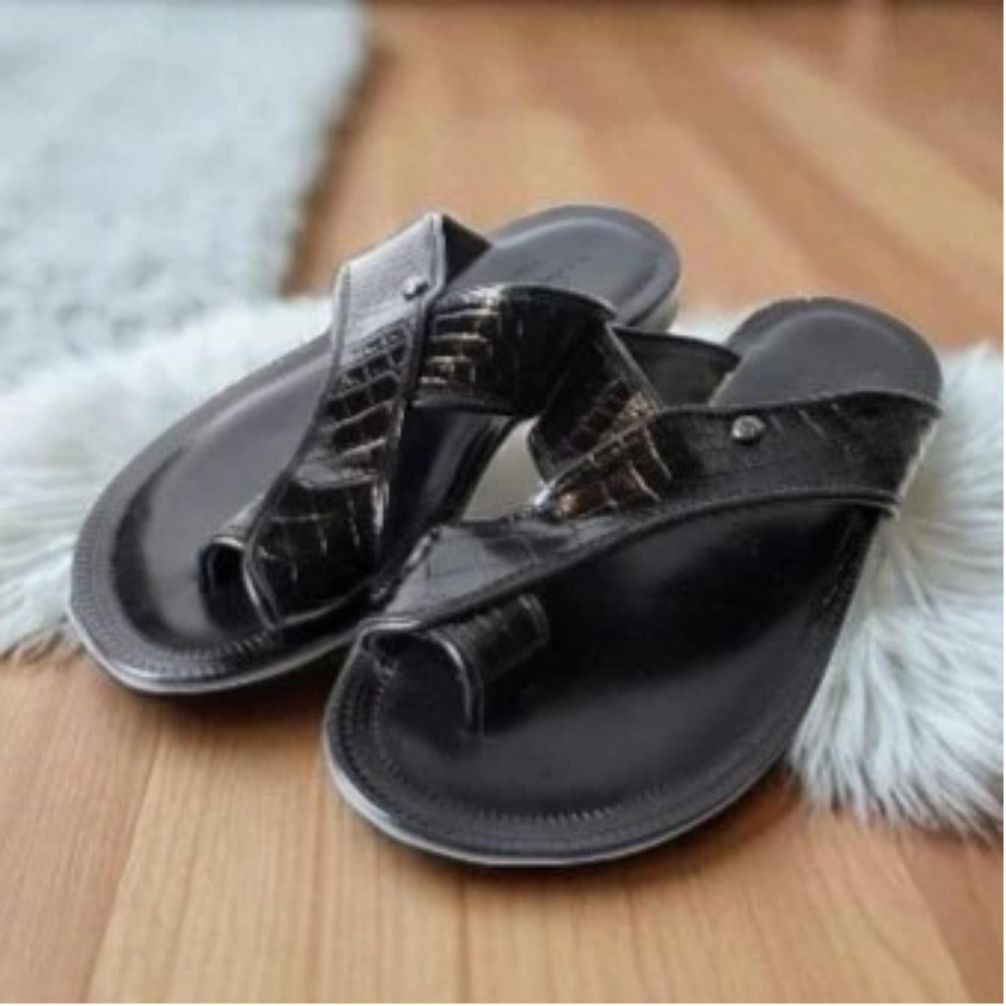 Luke Black Mens Leather Sandals, Italian Shoes Luke Onix Black Leather Ballet Flats | ALOHAS main image 4