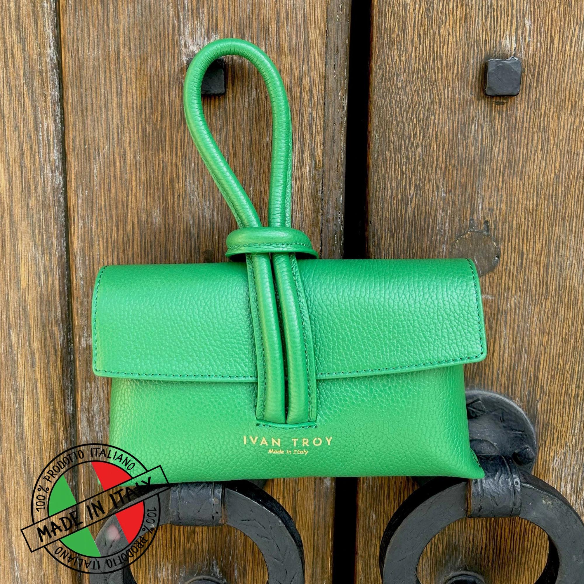 Handmade Green Leather Wristlet Bag - Italian Luxury Handbag