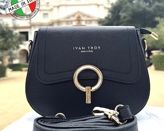 Italian Leather Shoulder Bag: Black Classic Handbag, Made in Italy