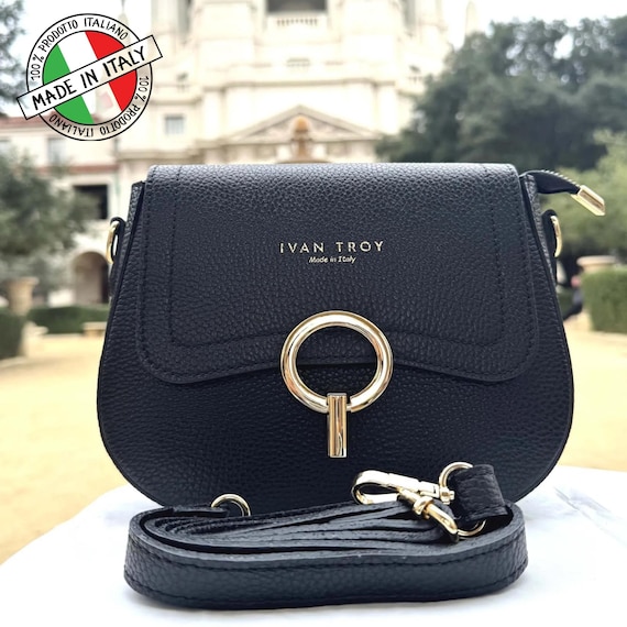 Italian Leather Shoulder Bag: Black Classic Handbag, Made in  display picture 3