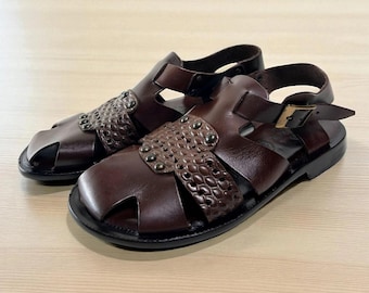Logan Brown Mens Italian Leather Sandals Shoes