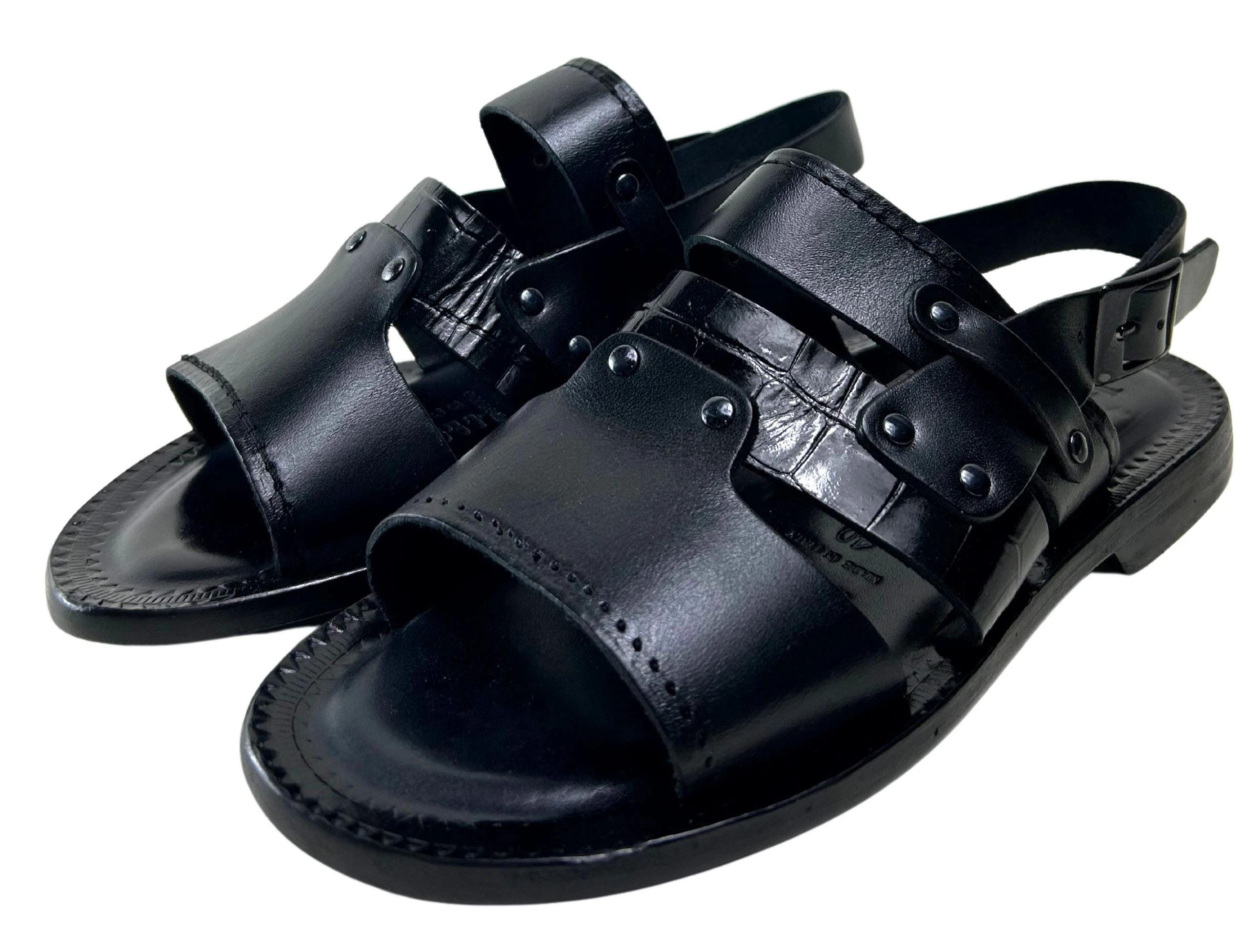 Noah Black Mens Italian Leather Sandals Shoes - Etsy display picture 1