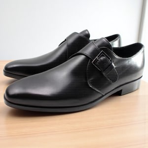 Ivan Troy Men’s Bob Black Monk Strap Leather Formal Buckle Closure Dress Shoes