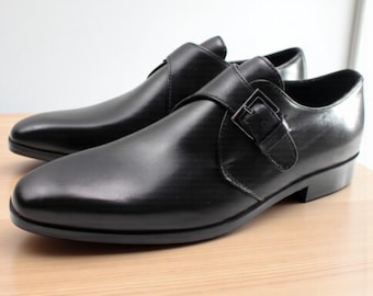 Ivan Troy Men’s Bob Black Monk Strap Leather Formal Buckle Closure Dress Shoes
