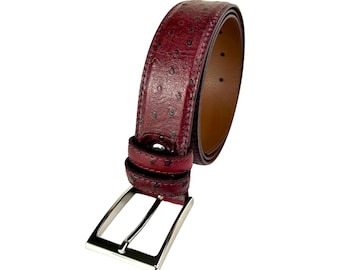Red Ostrich Leather Belt – Men’s Handmade Italian Leather