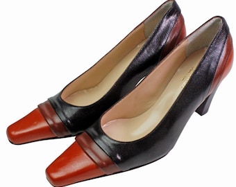 Zena Women's Italian Multicolor Leather Dress Pump Shoes High Heel Square Toe